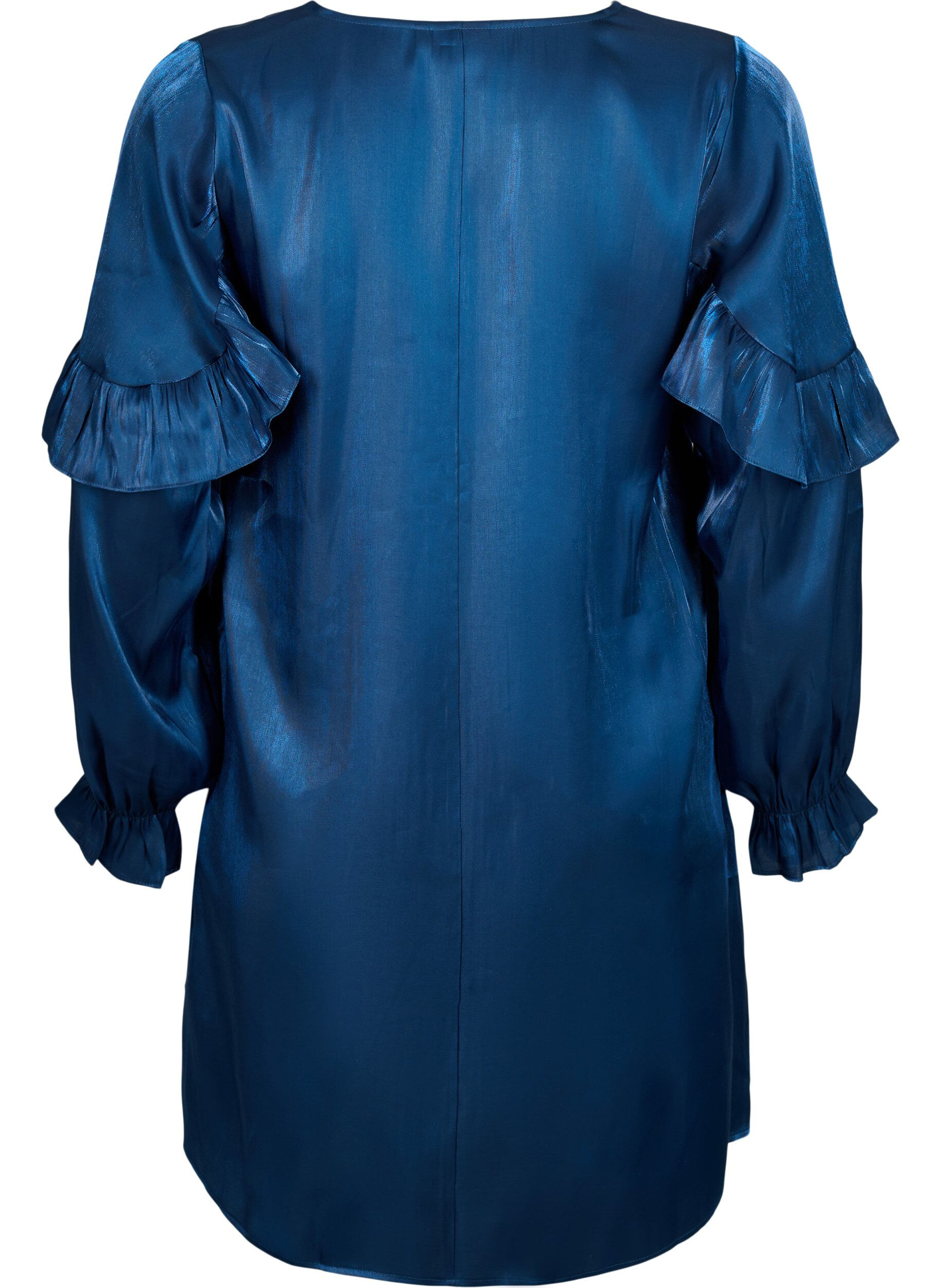 Zizzi Kjole i viskose med v-hals og volanger, Titan, Packshot image number 1