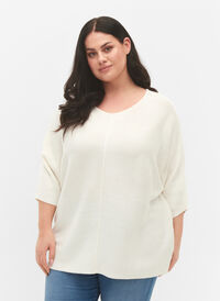 Strikket bluse med 3/4-ermer, Cloud Dancer, Model