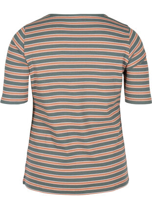 Stripete T-skjorte i bomull med ribbet struktur, Balsam Green Stripe, Packshot image number 1