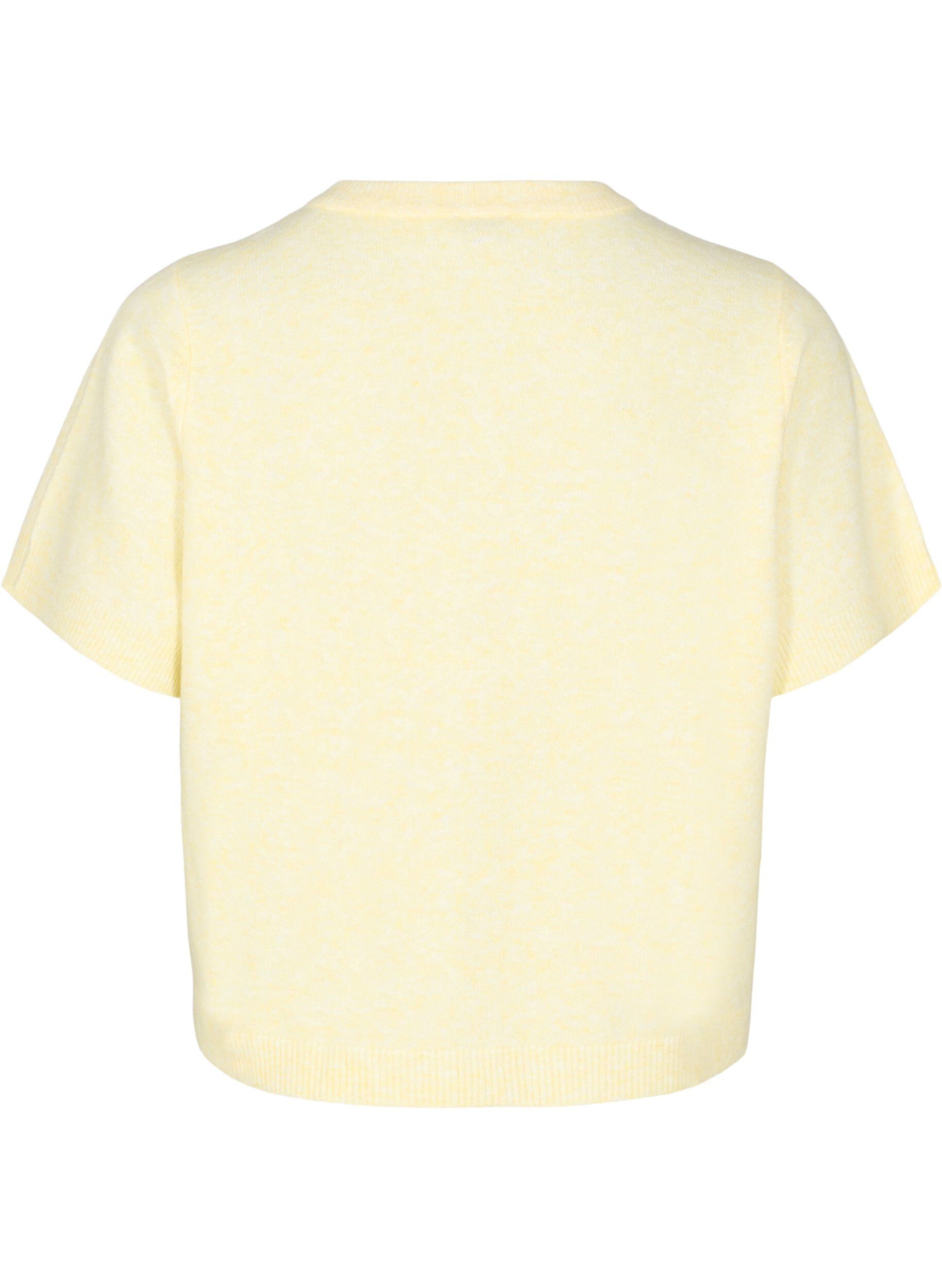 ZizziStrikket cardigan med korte ermer, Gul, Packshot image number 1