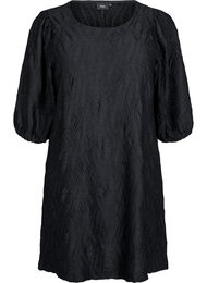 Kort kjole med tekstur og 3/4-ermer, Black