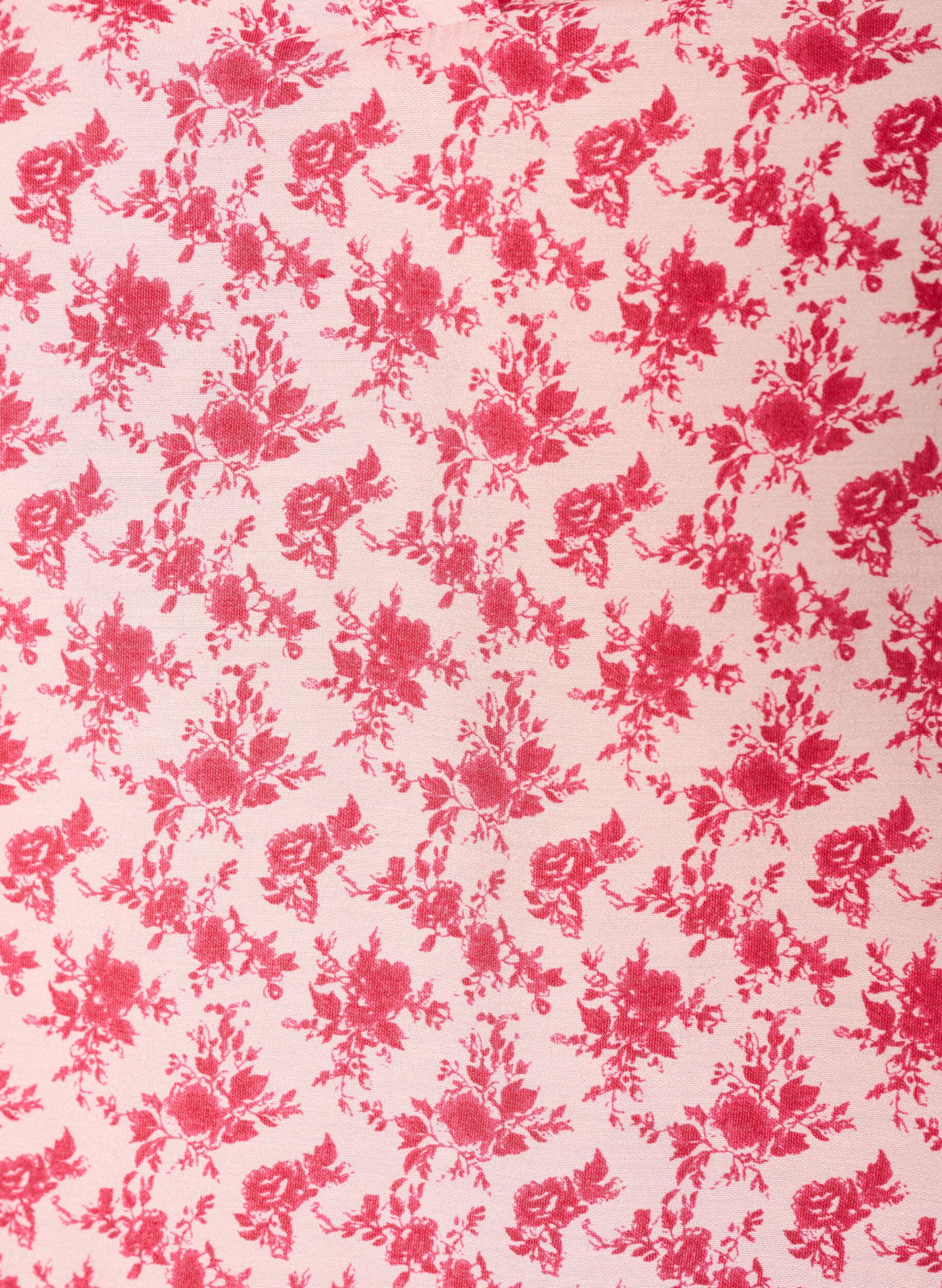 ZizziBluse i blomstrete viskose med ballongermer, R&oslash;d, Packshot image number 2