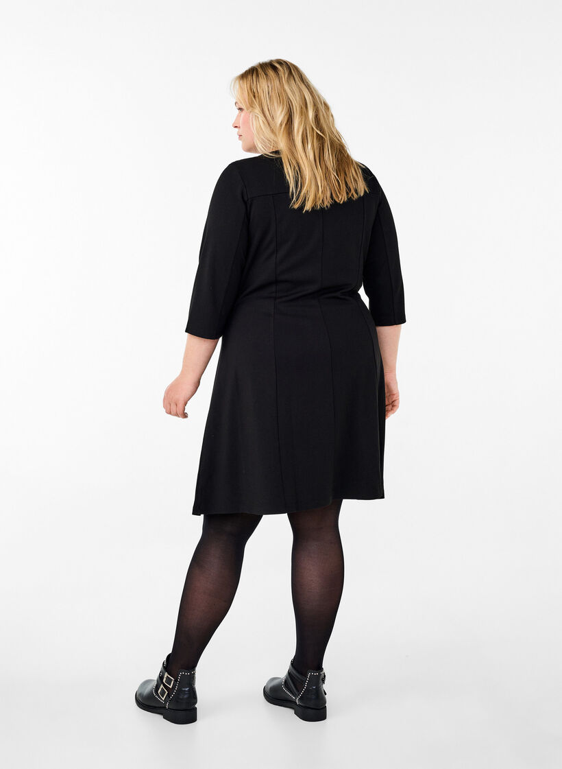 Kjole i A-linje med 3/4-ermer, Svart, Model image number 2