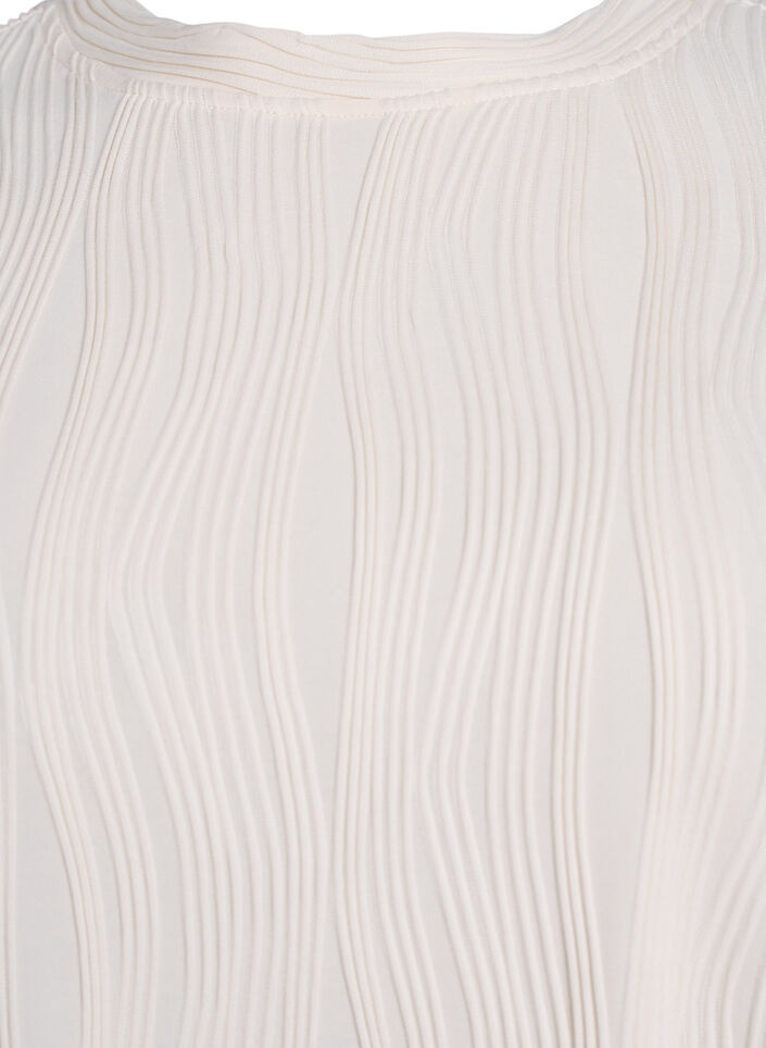 Bluse med korte ermer og bølget tekstur, Beige, Packshot image number 2