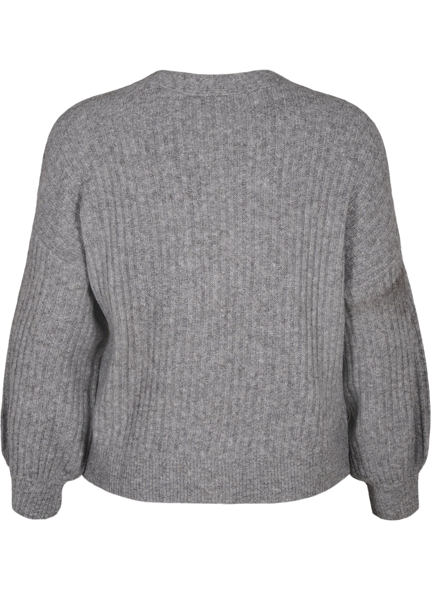 Zizzi Melange cardigan i ribbestrikk, Light Grey Melange, Packshot image number 1