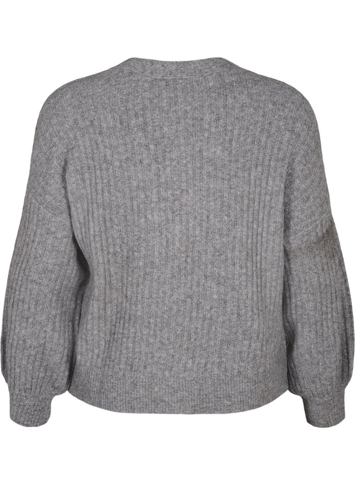 Melange cardigan i ribbestrikk, Light Grey Melange, Packshot image number 1