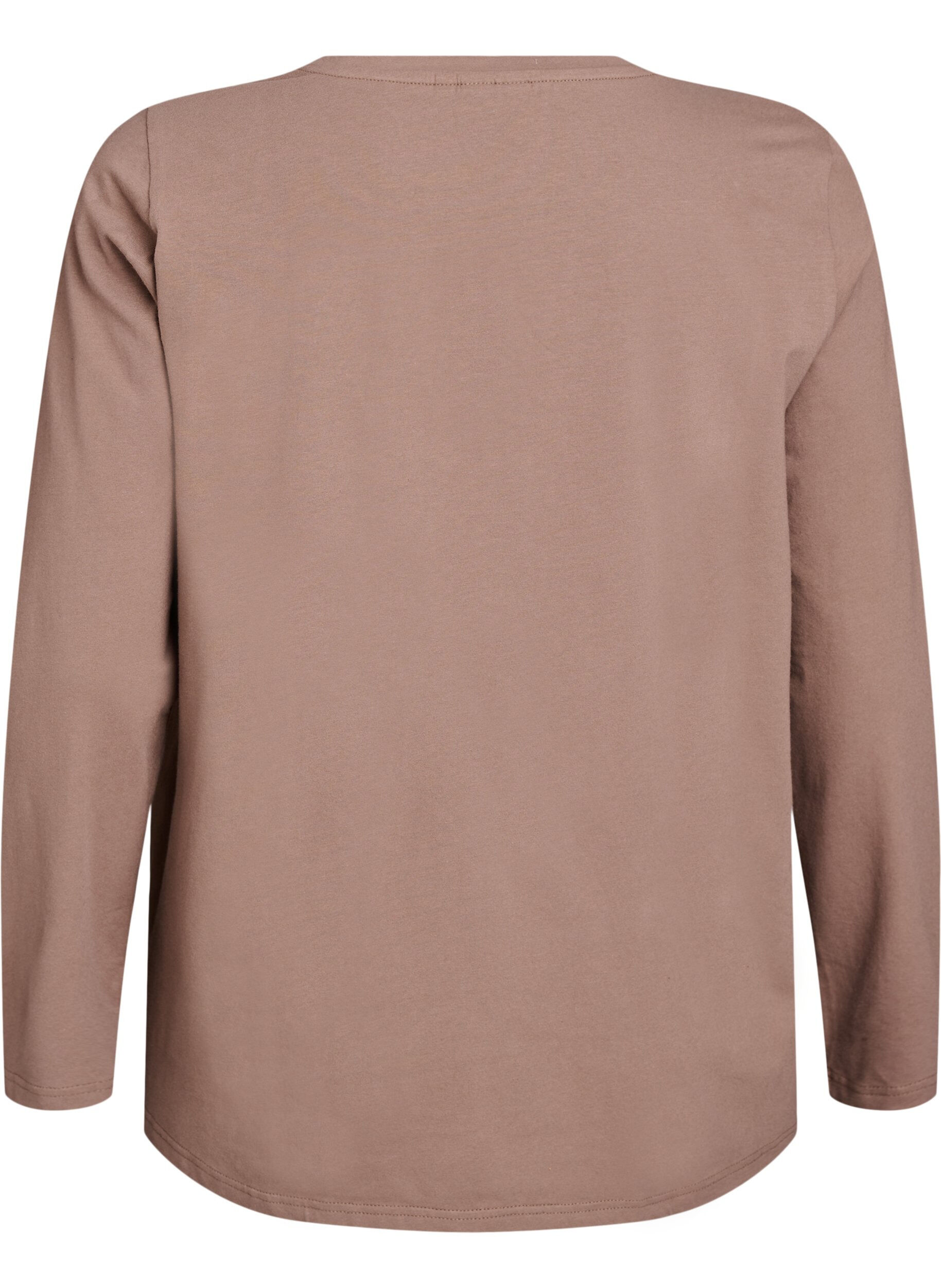 Zizzi Basis jersey bluse med lange ermer, Brun, Packshot image number 1