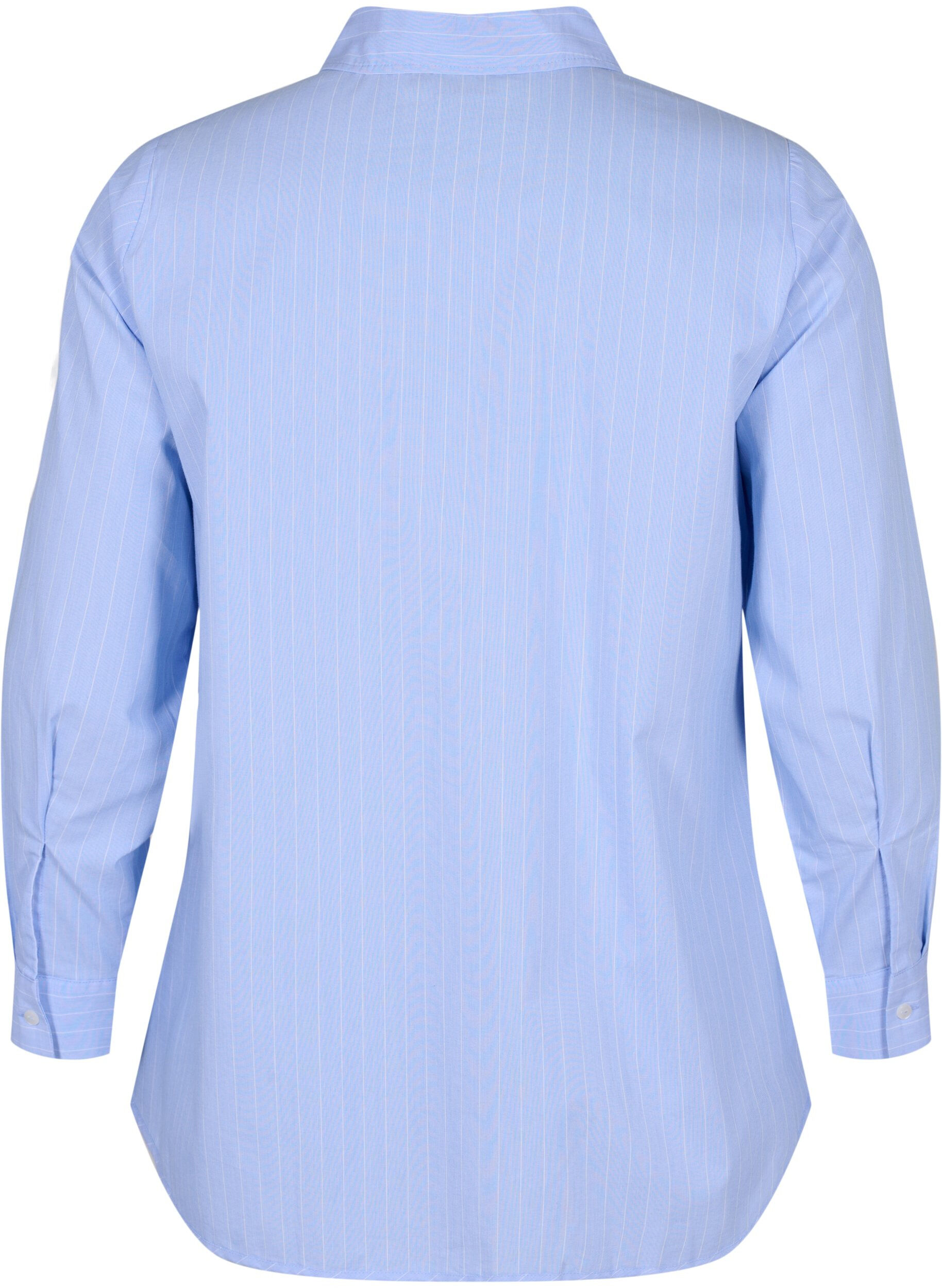 Zizzi Skjorte i bomullsblanding, Blue w. White Stripe, Packshot image number 1