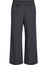 Løse bukser med høy midje og lommer, Black w. Stripe