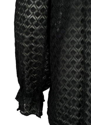 Bluse med lange ermer og mønstret tekstur, Black, Packshot image number 3