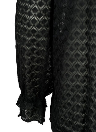 Zizzi Bluse med lange ermer og mønstret tekstur, Black, Packshot image number 3