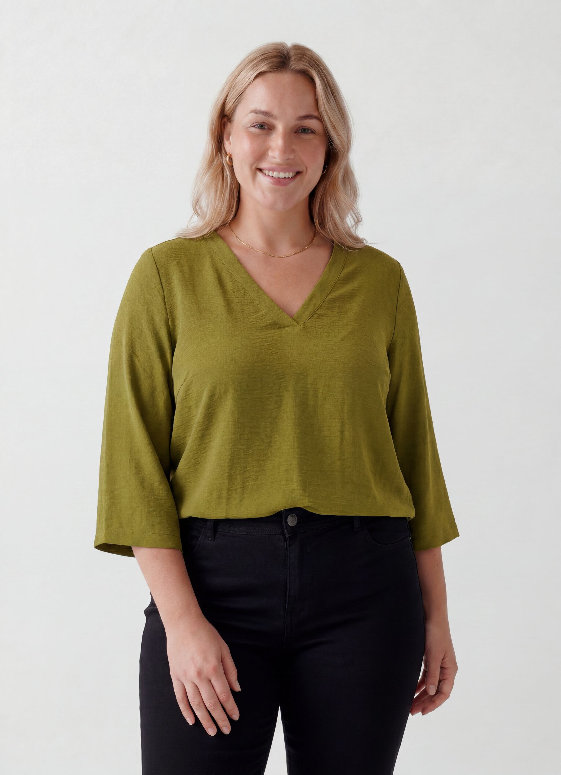 Bluse med 3/4 ermer, Gr&oslash;nn, Model