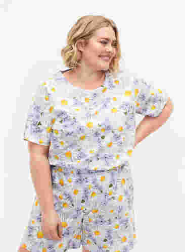 Oversize pysjamas T-skjorte med mønster, Lavender Blue AOP, Model image number 0