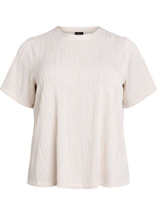 Zizzi Bluse med korte ermer og bølget tekstur, Beige, Packshot image number 0