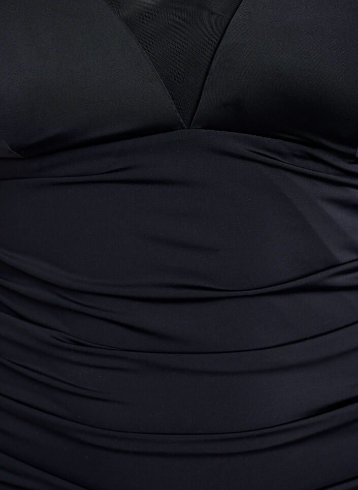 Badedrakt med V-hals og nettingdetalj, Svart, Packshot image number 2