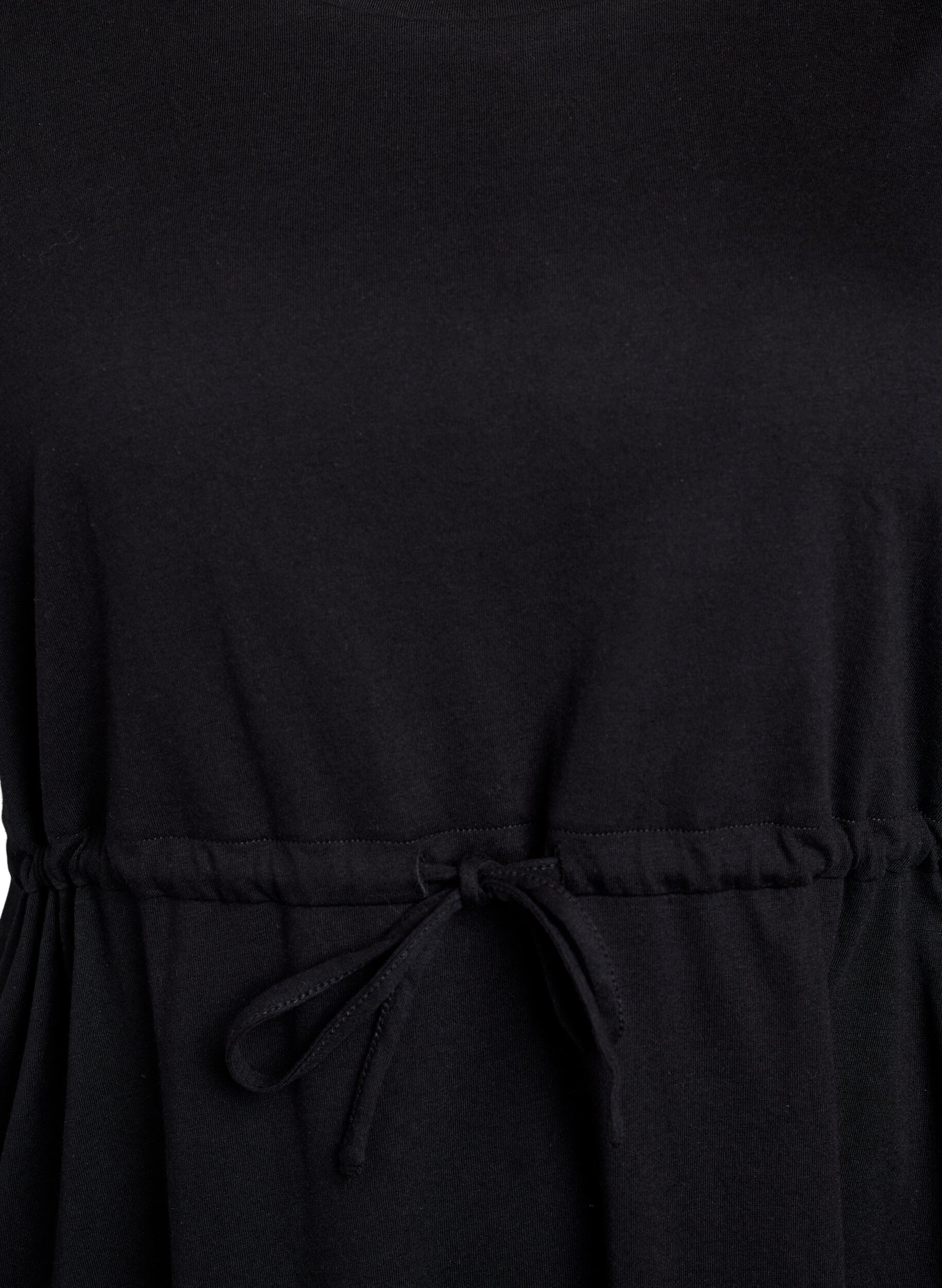 Zizzi FLASH - Kort T-skjortekjole med bindebelte, Svart, Packshot image number 2