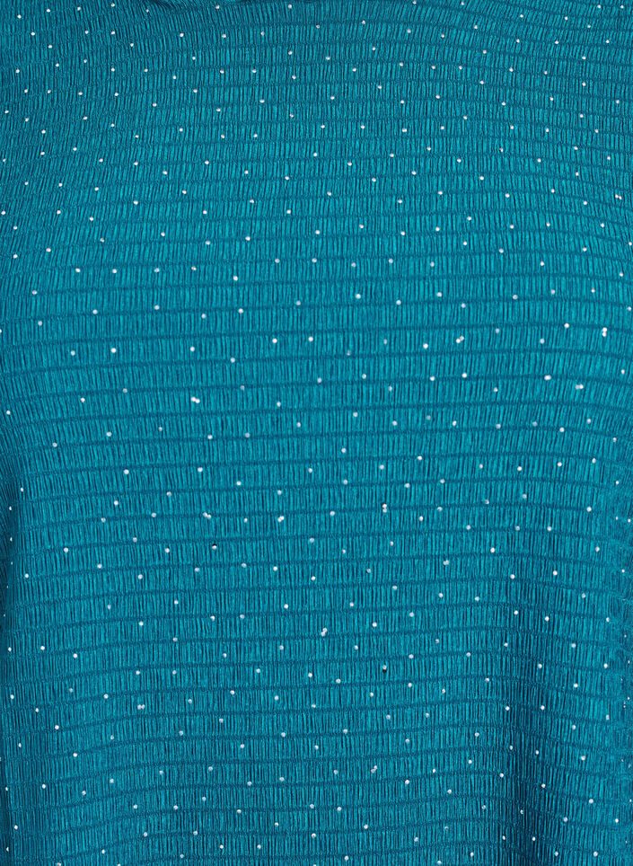 Langermet bluse med rhinsteiner, Blå, Packshot image number 2