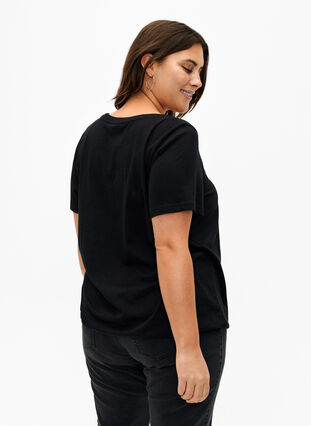 Kortermet T-skjorte i bomull med elastisk kant, Black w. Live, Model image number 1