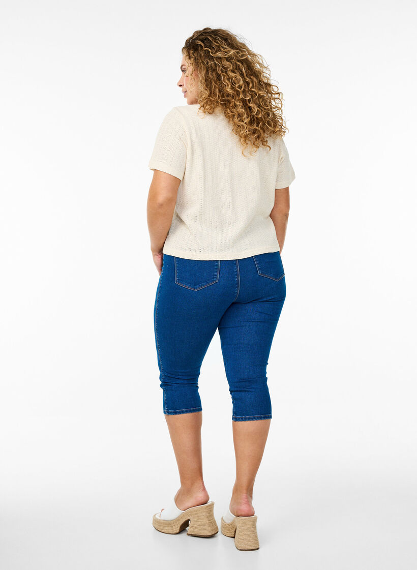 Denim-knebukser med elastisk linning, Dark Blue Denim, Model