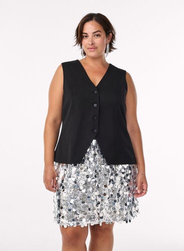 Zizzi Kort paljettskjørt med elastisk midjebånd, Sølv, Model image number 0