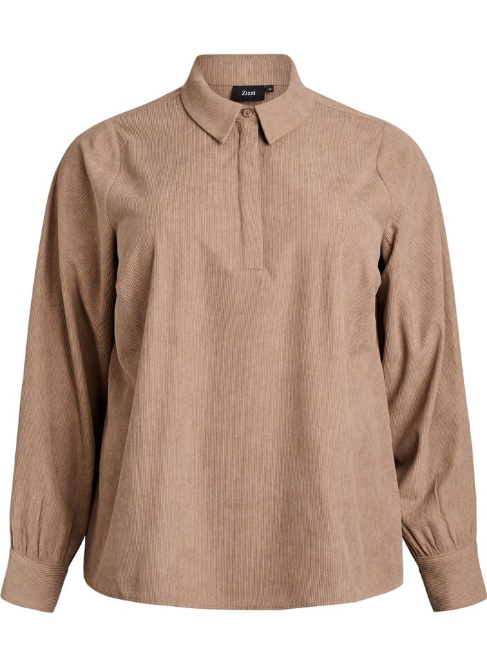 Langermet skjortebluse i cordfløyel, Caribou, Packshot