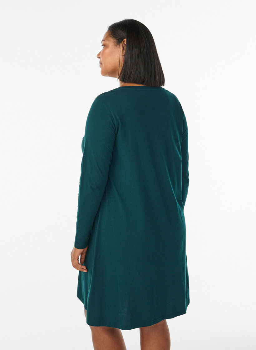 Langermet nattkjole i &oslash;kologisk bomull, Gr&oslash;nn, Model image number 2