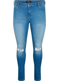 Super slim Sanna jeans med slitte detaljer, Blue denim
