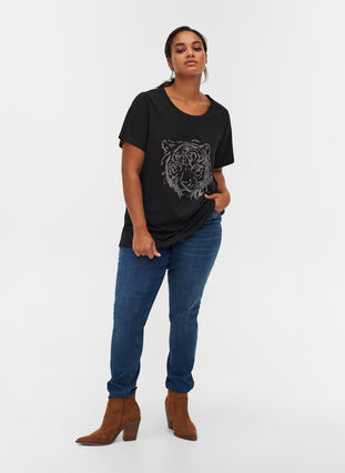 T-skjorte i økologisk bomull med strass, Black , Model image number 2