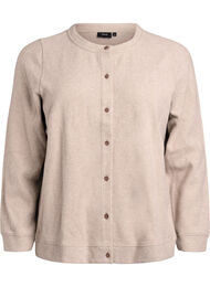 Jersey cardigan med rund hals og knapper, Beige