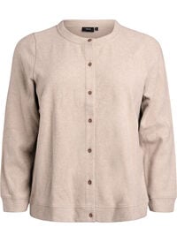 Jersey cardigan med rund hals og knapper, Beige Jersey cardigan med rund hals og knapper