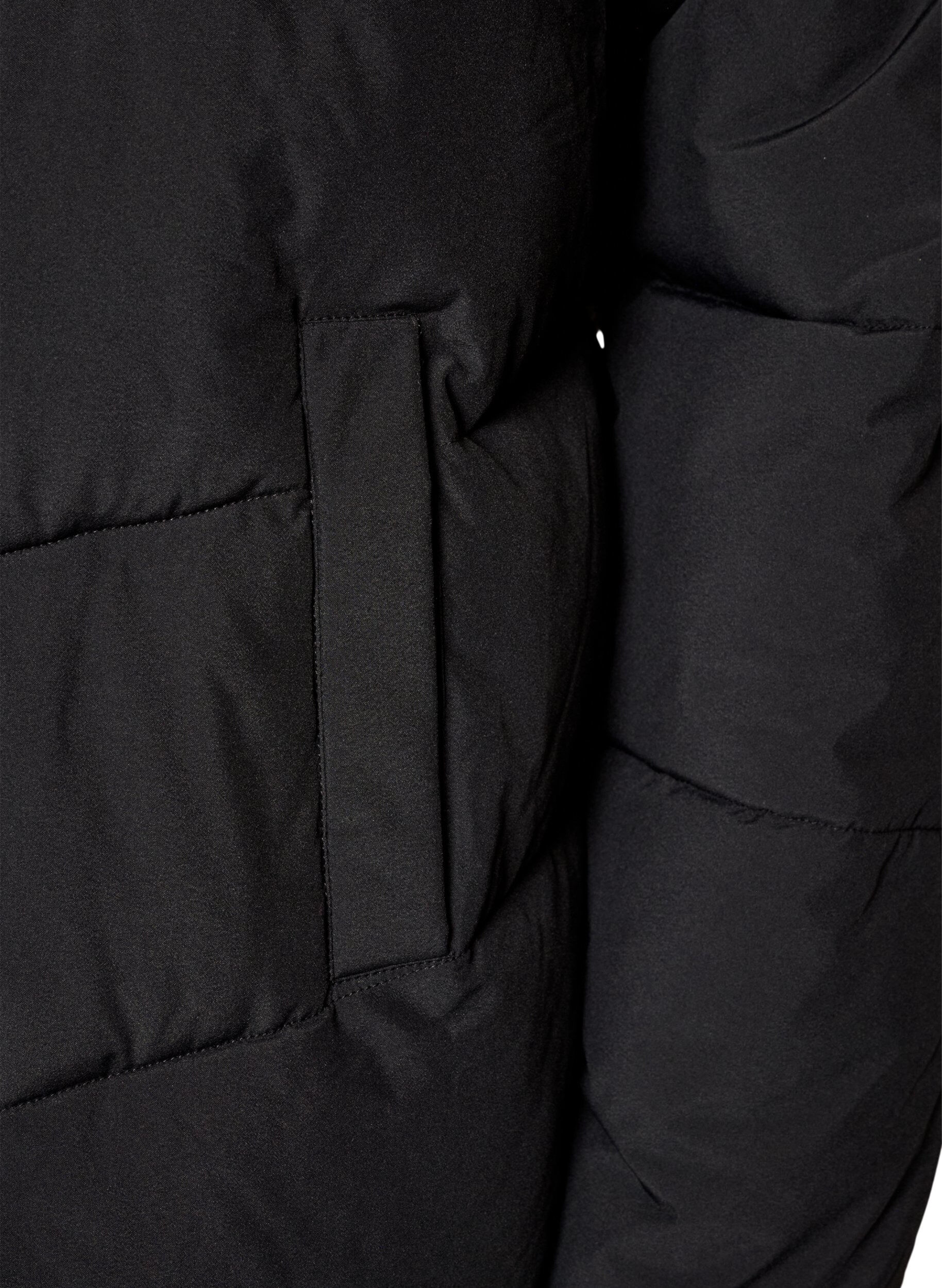 ZizziMellomlang pufferjakke med hette, Svart, Packshot image number 3