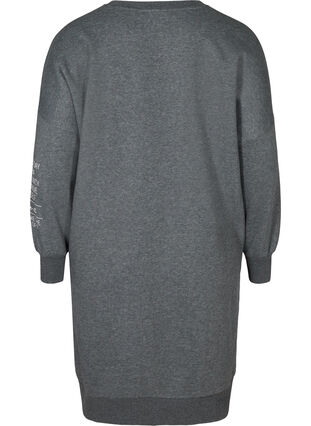 Melert kjole med rund hals, Dark Grey Melange, Packshot image number 1