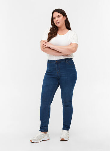 Super slim Amy jeans med høyt liv, Blue d. washed, Model image number 0