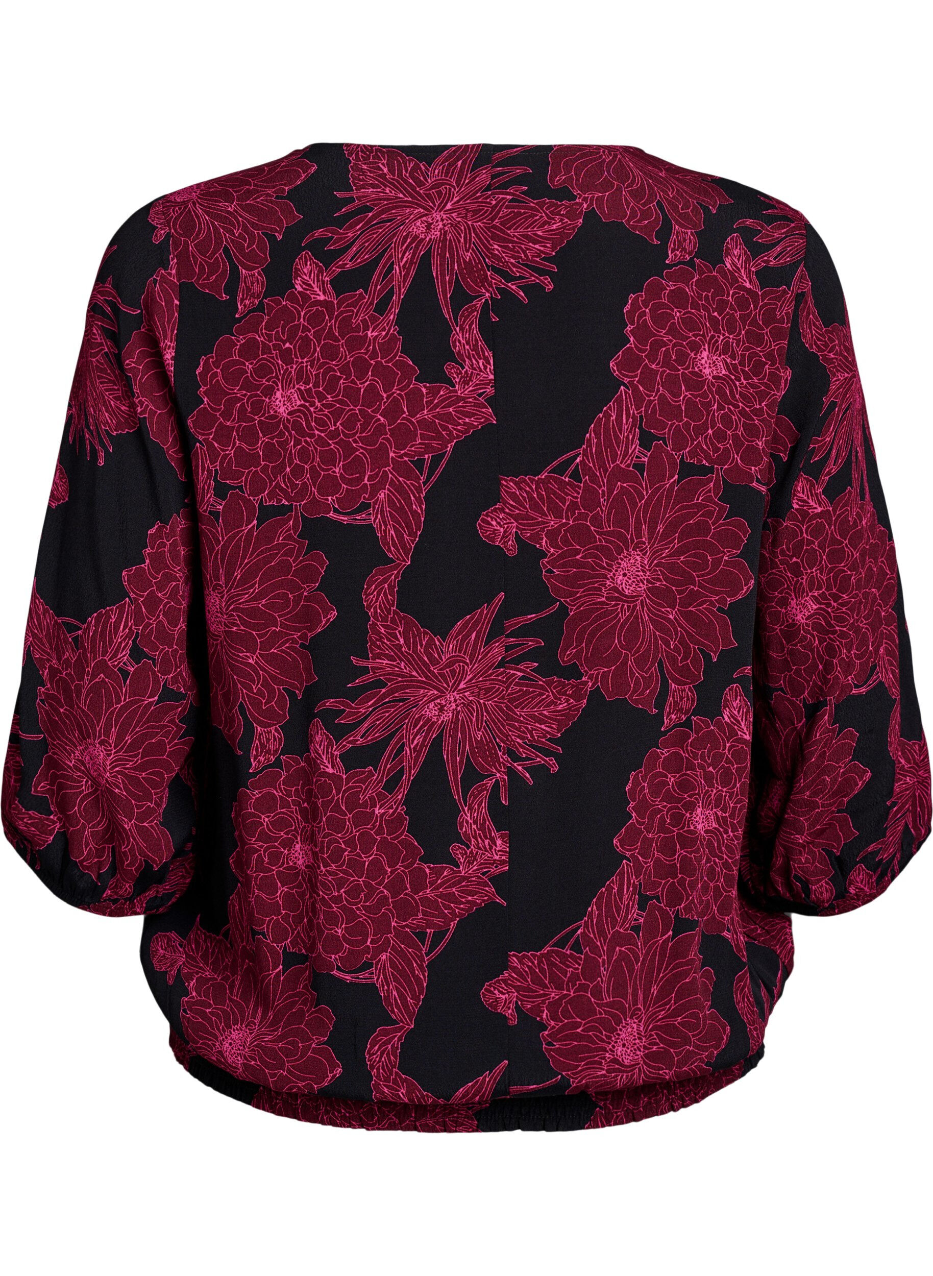 ZizziViskose bluse med blomstertrykk og smocking, M&oslash;rk Bordeaux, Packshot image number 1