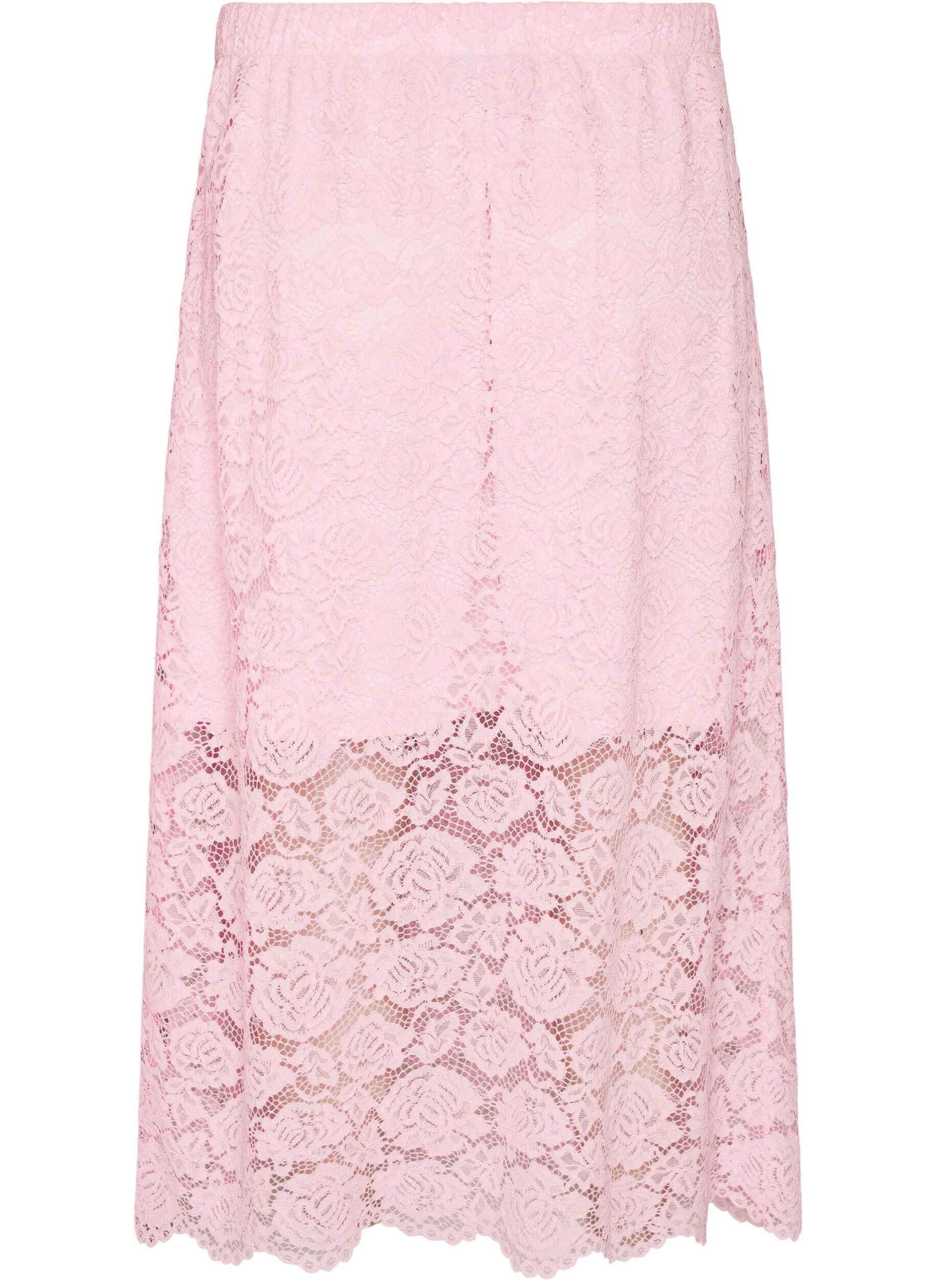 ZizziMidiskj&oslash;rt med blonder og elastisk midje, Rosa, Packshot image number 1