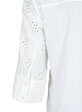 Skjortebluse med engelsk broderi og 3/4-ermer, Bright White, Packshot image number 4