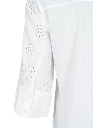 Zizzi Skjortebluse med engelsk broderi og 3/4-ermer, Bright White, Packshot image number 4
