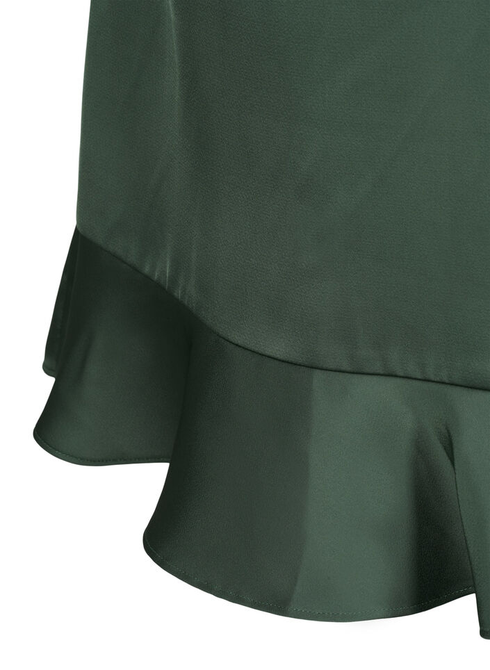 Omslagskjole i sateng med lange ermer, Duck Green, Packshot image number 4