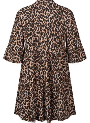 Zizzi Kort A-linje kjole med leopardmønster, Brun, Packshot image number 1