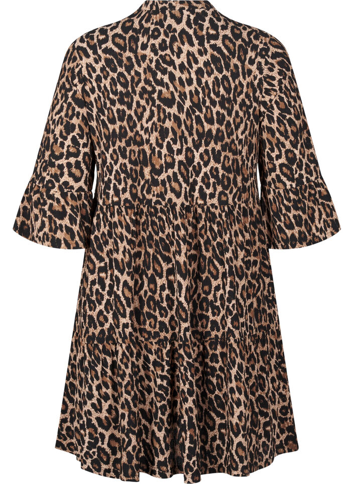 Kort A-linje kjole med leopardmønster, Brun, Packshot image number 1