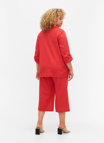 Bukser av bomullsmiks med lin i 7/8-lengde, Hibiscus, Model image number 1