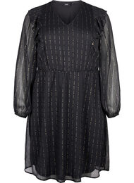 Mønstret chiffongkjole med volanger, Black