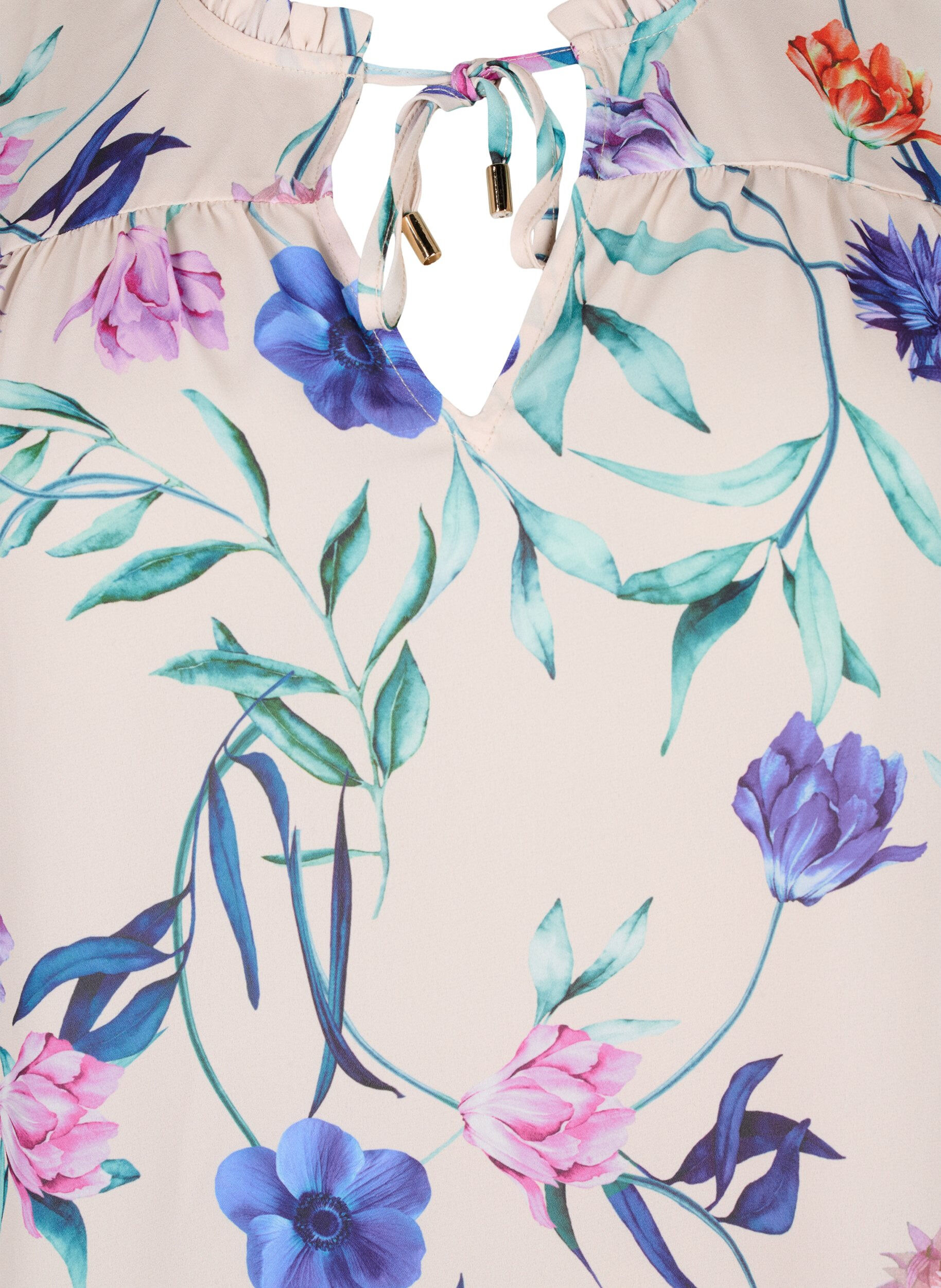 Zizzi Blomstret topp med knyting, Buttercream Blue Fl., Packshot image number 2
