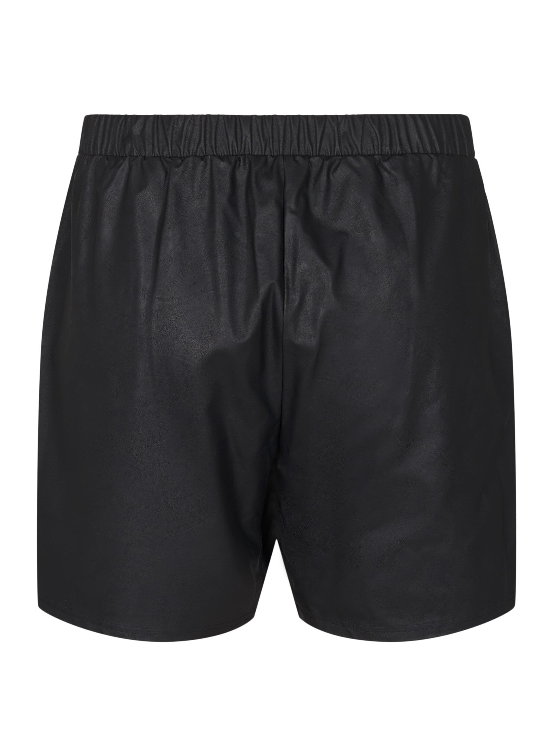 Zizzi L&oslash;se shorts i imitert skinn, Black, Packshot image number 1