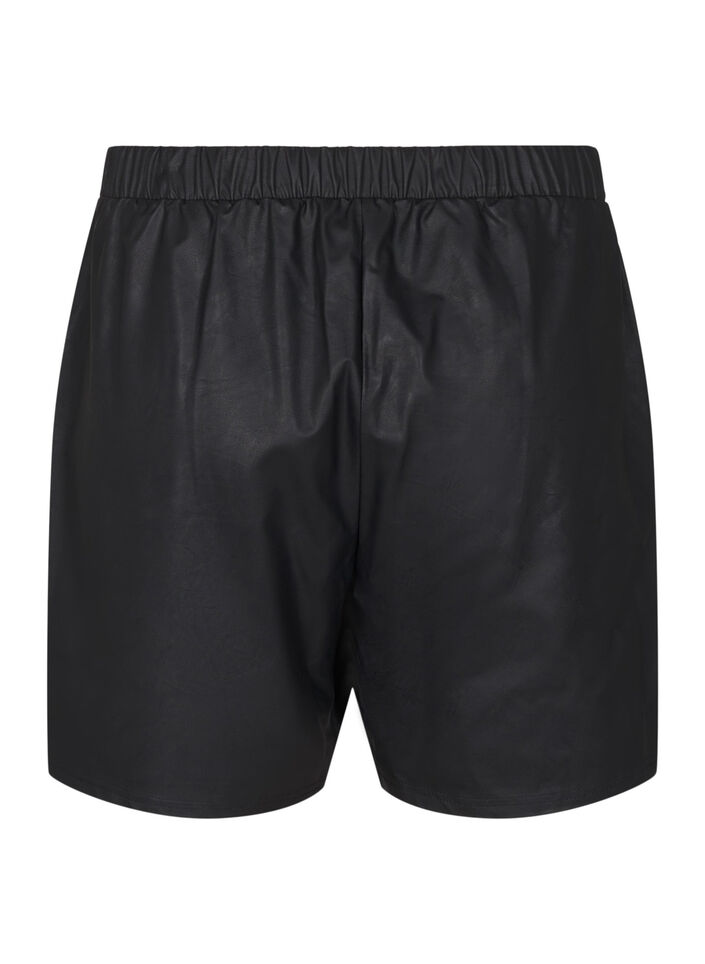 L&oslash;se shorts i imitert skinn, Black, Packshot image number 1