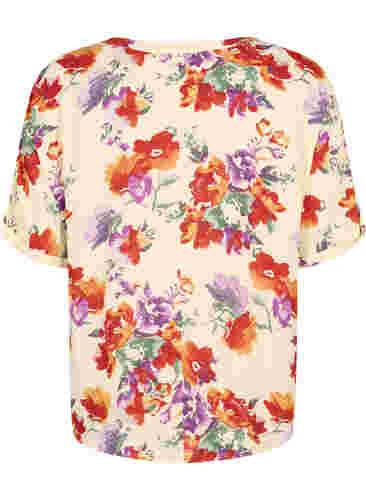 Blomstrete bluse i viskose med korte ermer, Buttercream Vintage, Packshot image number 1