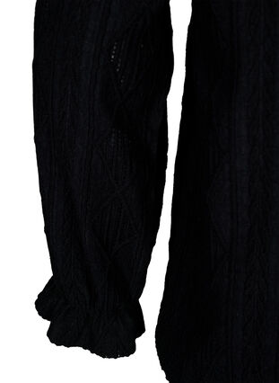 Bluse med volanger og tone-i-tone-mønster, Black, Packshot image number 3
