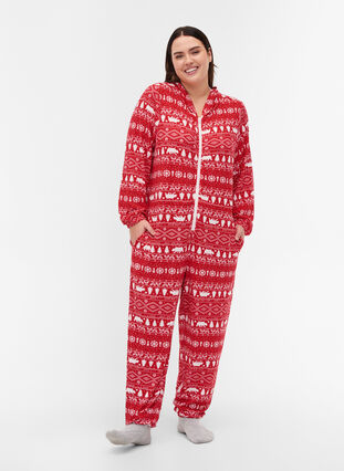 Jumpsuit med julemønster og hette, Christmas AOP, Model image number 0