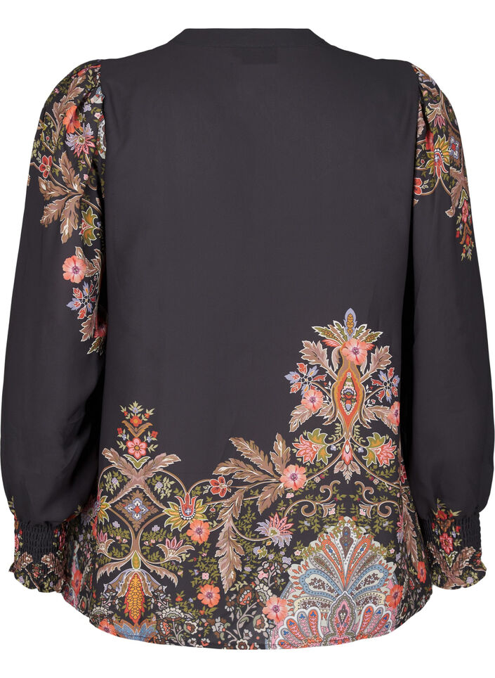 Bluse med paisleymønster, Black Paisley, Packshot image number 1