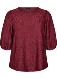 Bluse med tekstur og 3/4 ermer, R&oslash;d